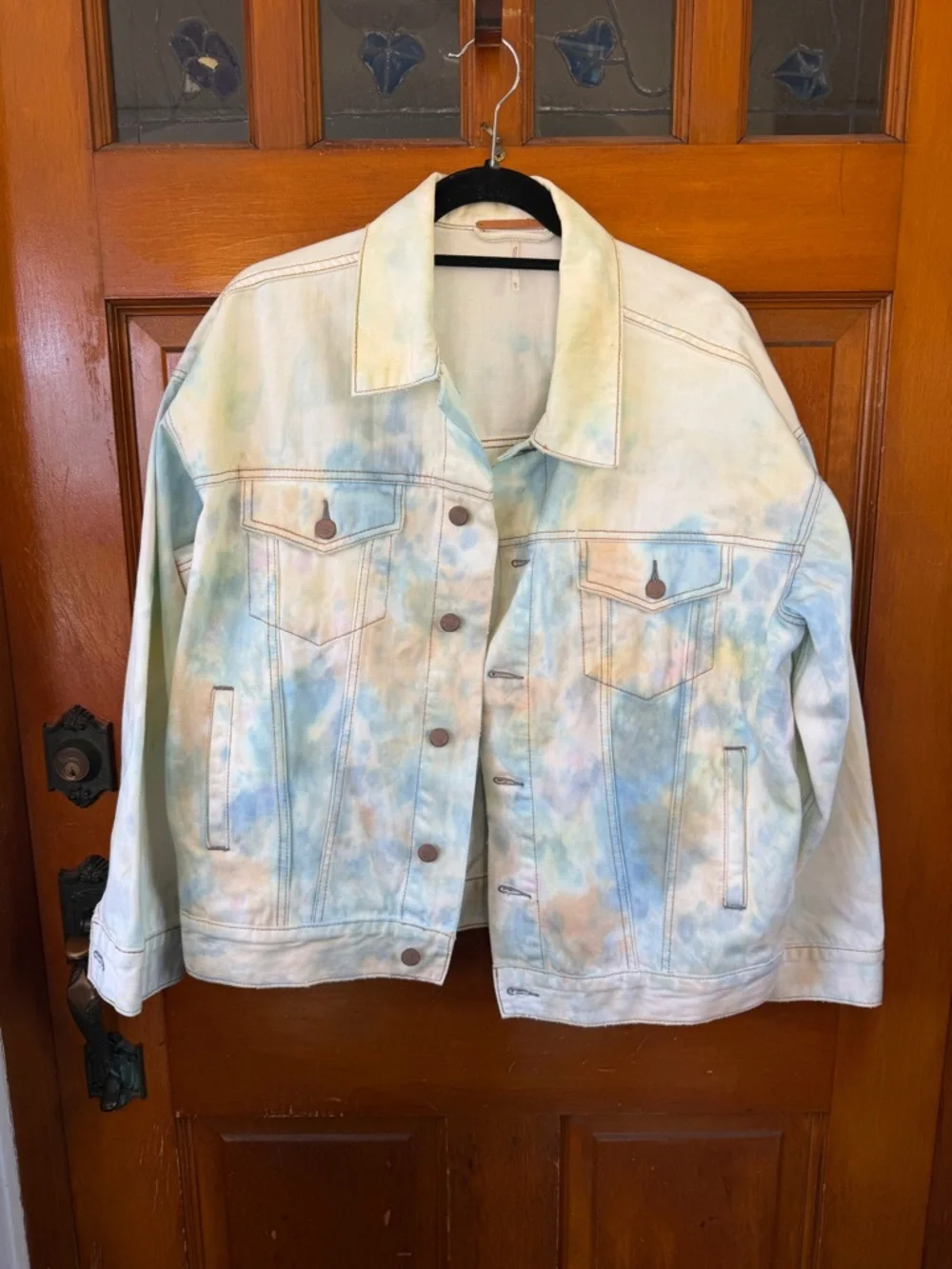 NWOT! FREE PEOPLE Tie-Dye Pastel Denim Jacket Sz Xs (Oversized) - Picture 2 of 4